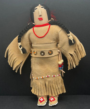 Vintage Shoshone Handmade Native American Indian Doll Beaded Leather Un- Signed picture