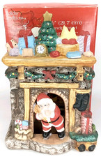 Vintage 1990s Santa At The Fireplace Christmas Candle Holder With Original Box picture