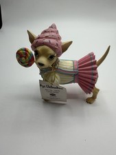 Aye Chihuahua Candy Stripe Chihuahua Dog Resin Figurine w/ Lollipop, Pink Outfit picture