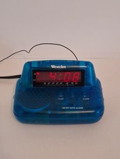 Vtg RARE Westclox Translucent Blue Alarm Clock Radio Model 80199. Works Great. picture