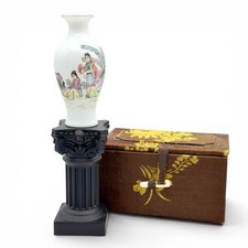 Jingdezhen Chinese Eggshell Porcelain Vase Vtg Mini With Box and Pillar Stand picture