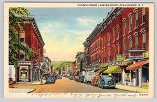 Canajoharie NY Postcard Church Street looking south New York 1938 Posted Old Car picture