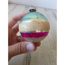 Vintage shiny brite Mica striped pink blue glass ornament Xmas tree picture