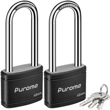 Puroma 2 Pack Keyed Padlock with 3 Keys, 2.5 Inch Locker Lock 40mm Heavy-Duty... picture