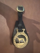 Vintage Horse Brass Medallion Leather Martingale Strap Greyhound Outline Decor picture