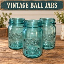 Lot of 3 Ball Perfect Mason Blue Aqua Pint Canning Jars No Lids Decor picture