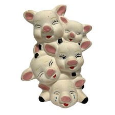 Stacked Pig Faces Ceramic Bank Cute Piggy Bank 5.5” Expressions Happy Sleepy picture
