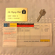 Vintage 1967 Playboy Club London Paper Invoice, Gold Executive Card & Key Lot picture