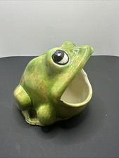 Vintage Ceramic Frog Sponge Holder Hand Painted Green & Brown Retro 1970s picture