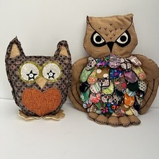 Lot Of 2 Vintage Homemade OOAK Fall Themed Fabric Owls Home Decoration picture