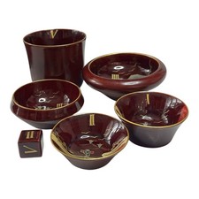 Japanese Aizu Lacquerware Mushroom Nesting Cup Drinking Game Complete 1950s picture