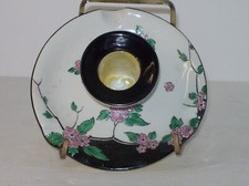 SHELLEY 1916-1925 PORCELAIN CANDLE HOLDER/ASHTRAY PINK POSEY BLACK RIM UNDERSIDE picture