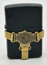 Vintage 1999 Harley Davidson Gold Boot Strap Emblem Black Matte Zippo Lighter XV picture