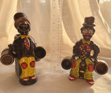Vtg 1950s Ceramic Sad Clown Liquor Bottle Decanters Japan Redware Set 2 Mugs Lot picture
