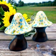 Mushroom Salt And Pepper Shakers Signed GG '72 Blue Spotted Large 4