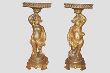 Antique Pair of Dore Bronze Figural Empire Tazzas, 19th Century, French, Estate picture