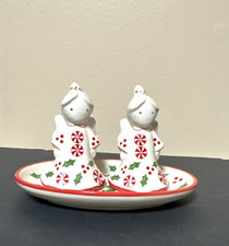 Temptations By Tara Salt & Pepper Shaker Set Christmas Peppermint Holly Angels picture