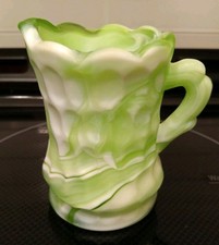 Kanawha Uranium Slag Glass Green/White Swirl Individual Creamer 3.5
