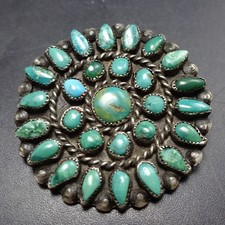 1940s Vintage NAVAJO Sterling Silver TURQUOISE Cluster Petit Point PIN/BROOCH picture