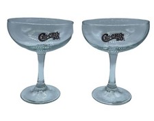 VTG 2 Chi-Chi's Margarita Glasses Black Logo Stemmed Cocktail Barware Clear Stem picture