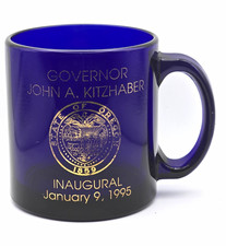 Vintage 1995 Governor John A Kitzhaber Oregon Inaugural Mug Cobalt Blue Glass picture