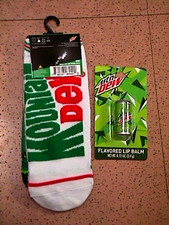 MOUNTAIN DEW Iconic Ad Logo 2-Pack ANKLE SOCKS + Soda Can LIP BALM trendy NEW picture