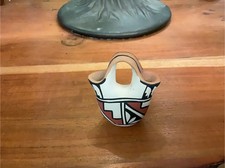 Authentic Jemez Pueblo Miniature Wedding Vase Signed B.T.G. NA Pottery picture