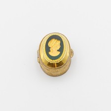 Vintage Gold Tone Intaglio Pill Trinket Box Oval Glass Cameo Sunken Portrait picture