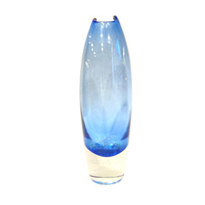 Vtg MCM Signed Designer Aimo Okkolin For Riihimaen Lasi Oy Blue Vase Finland picture