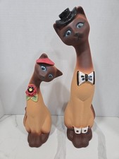 2 Vtg Mcm Mold Ceramic  Siemese Cats Painted Figurine 15
