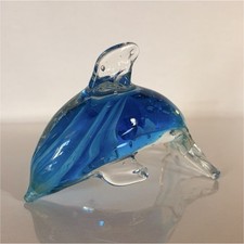 Rare hand blown Blue  Art Glass Dolphin Figurine, Approx 4 in Long picture