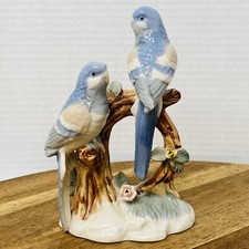 Vtg Duncan Royale Fine Porcelain Blue Birds Bird Parakeets Roses picture