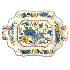 Vintage Mason's Ironstone Handled Serving Plate Tray England Floral Bird 14 x 10 picture