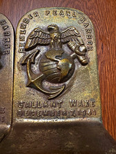 Remember Pearl Harbor Dec 7 1941 Military Patriotic Metal 3D Bookends picture