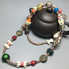 Han Dynasty Old Glass Bead Necklace Antique Chinese Vintage Collectible B549 picture