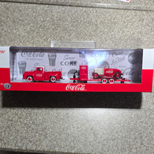 Coca-Cola Chase Red & White Pickup Truck & Trailer Diecast Model Set Repro  750 picture
