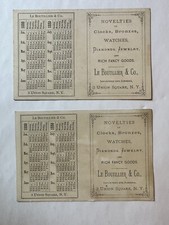 2 Victorian Jewelers Trade Cards  Boutillier 1880 Calendar Watches Clock NYC B29 picture