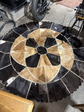 6 Foot In Diameter, Genuine Cowhide, Authentic Western Native American Style Rug picture