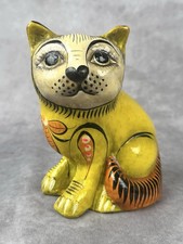 Vintage Sermel Tonala Mexico Paper Mache Cat Sculpture Signed Folk Art Yellow 6