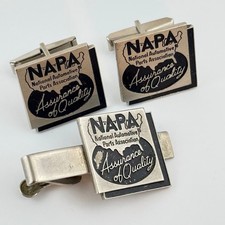 Vtg NAPA Auto Car Parts Cufflinks Tie Clip Set Automobile Advertising picture