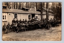 RPPC Portrait French? Soldiers at Café Patisserie Camp de Bitche France Postcard picture