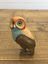 Vintage Mexican Folk Art Ceramic And Brass Hand Pained Owl Héctor Gonzalez 8/100 picture