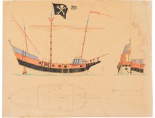 Disney 1954 Disneyland Jolly Roger Pirate Ship Bushman Concept Brownline 3-Set picture