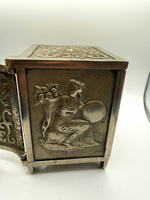 Antique 1890s National Safe Cast Iron Coin Bank Victorian Figures Damaged picture