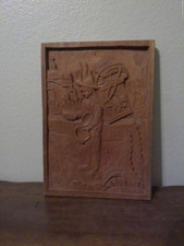 Vintage Collectible Mexican Folk Art Wood Uncolored Bas Relief Signed Hnos Villa picture