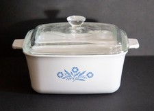Vtg Corning Ware P-4-B Rectangle Casserole W/Lid-Blue Cornflower-1 1/2 Quart-VG picture
