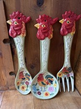 Vintage Gallo Hand-Painted Ceramic Rooster 3 Piece Wall Art Spoon Fork And Ladle picture