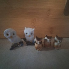 Vintage 5pc. Small Owl Porcelain Figurines*Collectible * Decor*Crafts picture