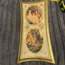 Vintage Wood Wall Plaque 8x14 Rococo Courting Scenes Gold French Provincial picture