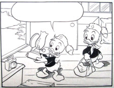 1980s UNCLE SCROOGE WALT DISNEY PRODUCTION cel COMIC STRIP ART DRAWING camping picture